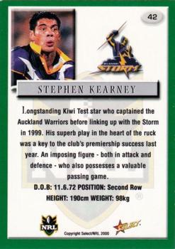 2000 Select #42 Stephen Kearney Back